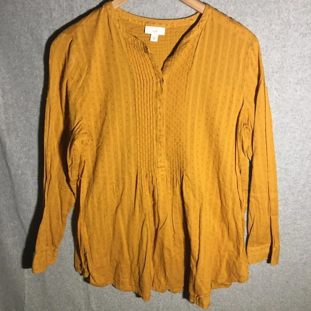Womens J Jill Blouse Tunic Boho Cottage Core Natural Textured Autumn Fall Winter
